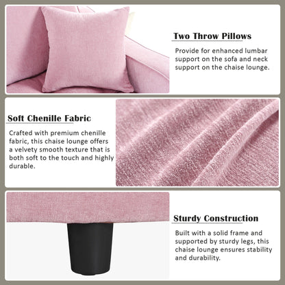 Canapé-lit chaise longue en chenille, canapé-lit recouvert de tissu avec dossier capitonné et 2 coussins amovibles pour le salon.