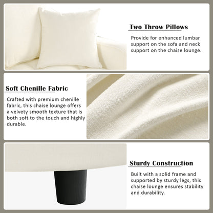 Canapé-lit chaise longue en chenille, canapé-lit recouvert de tissu avec dossier capitonné et 2 coussins amovibles pour le salon.