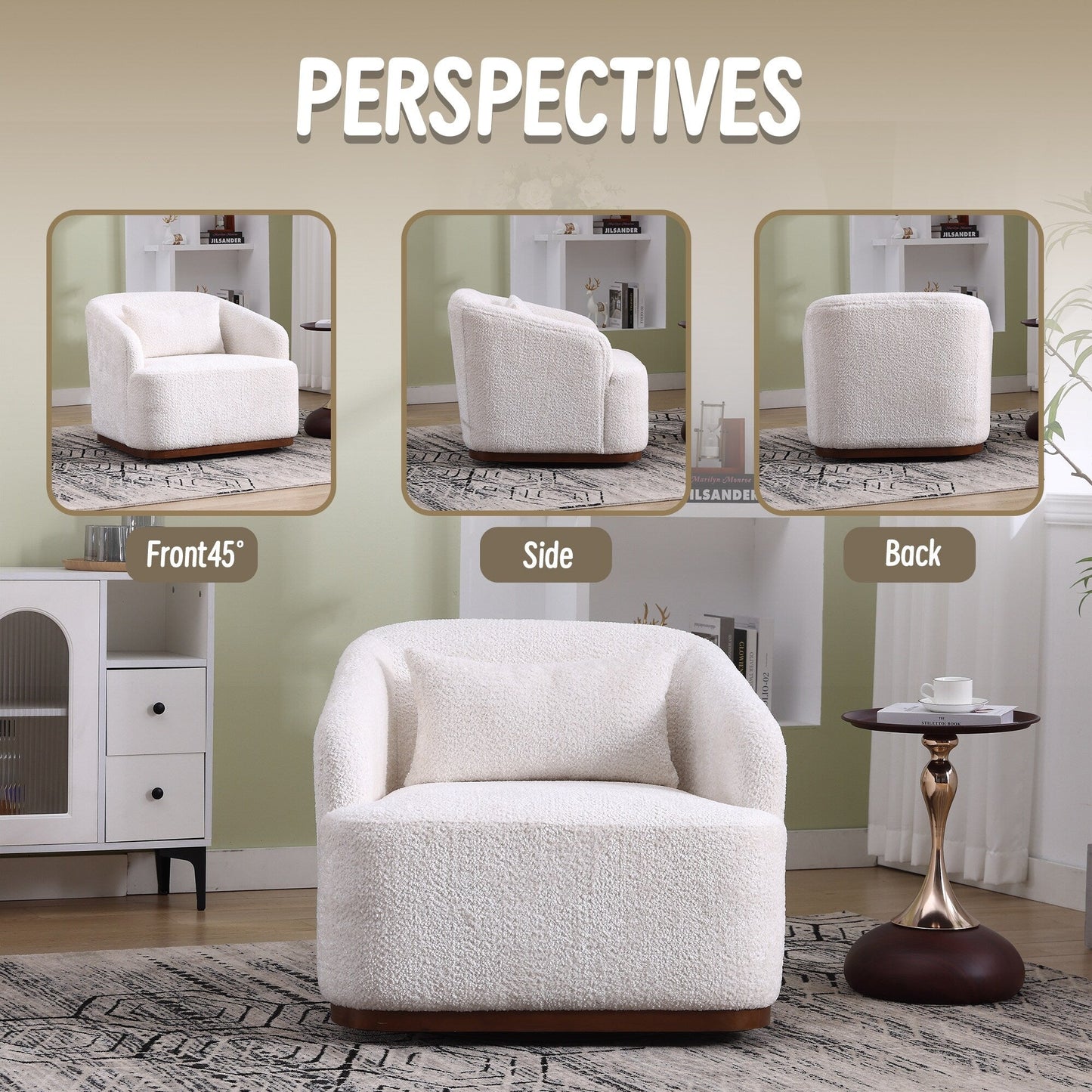 Fauteuil pivotant en chenille, canapé d'appoint confortable à 360 degrés pour salon, chambre à coucher et bureau avec coussin amovible.