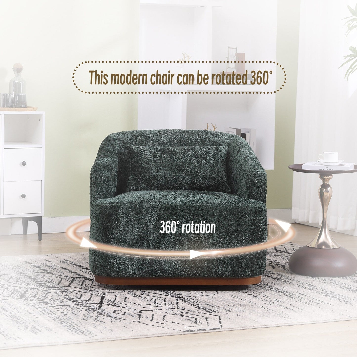 Fauteuil pivotant en chenille, canapé d'appoint confortable à 360 degrés pour salon, chambre à coucher et bureau avec coussin amovible.