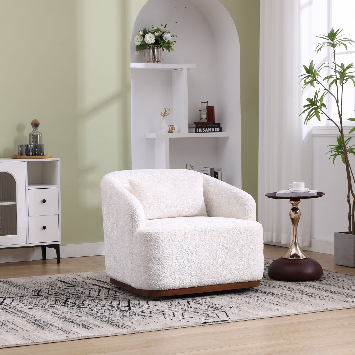 Fauteuil pivotant en chenille, canapé d'appoint confortable à 360 degrés pour salon, chambre à coucher et bureau avec coussin amovible.