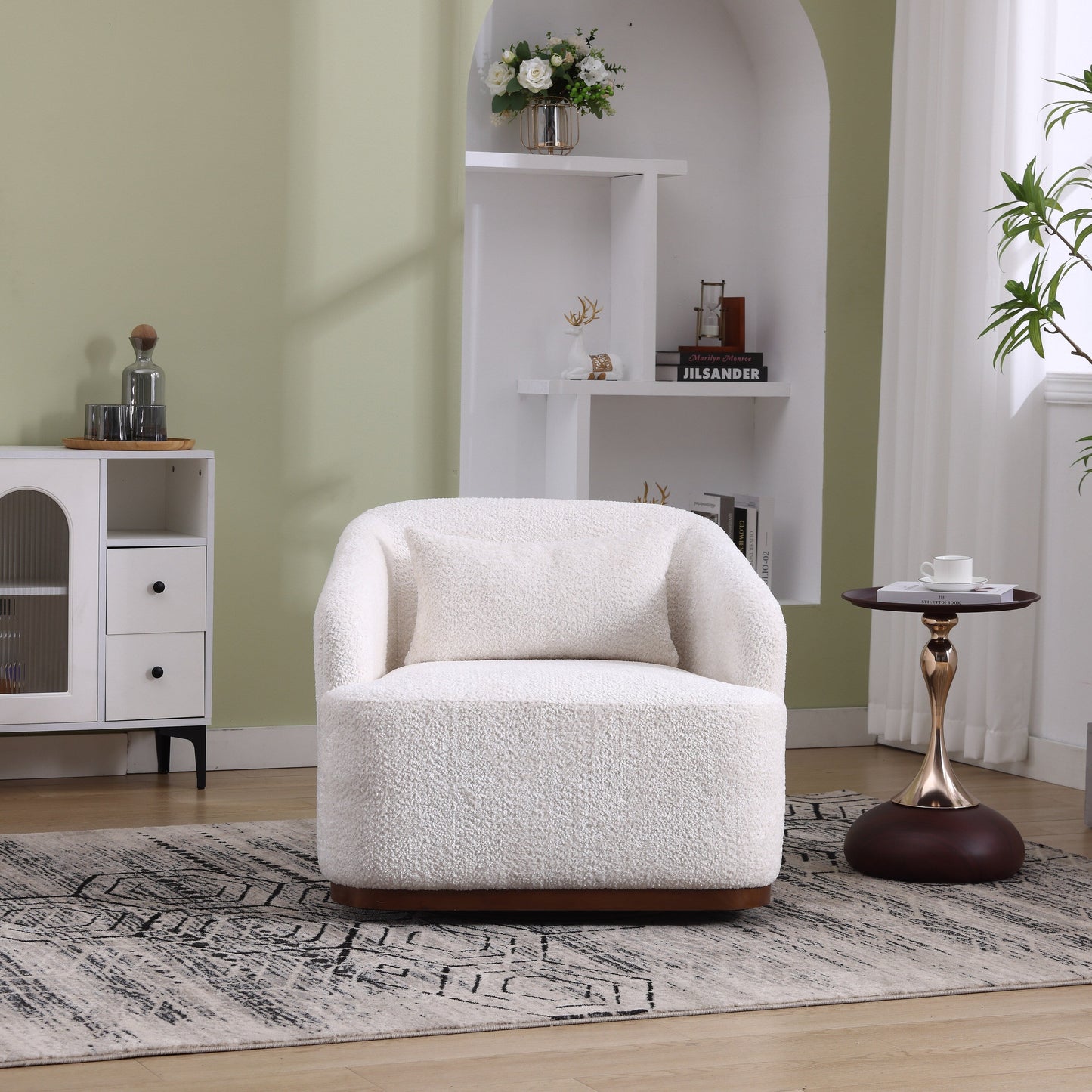 Fauteuil pivotant en chenille, canapé d'appoint confortable à 360 degrés pour salon, chambre à coucher et bureau avec coussin amovible.