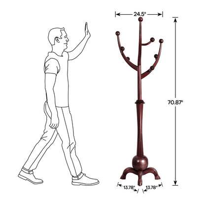 Porte-manteau sur pied en bois de caoutchouc en forme de branche d'arbre avec 8 crochets - 62,2 cm (l) x 179,5 cm (h)
