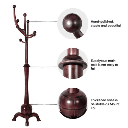 Porte-manteau sur pied en bois de caoutchouc en forme de branche d'arbre avec 8 crochets - 62,2 cm (l) x 179,5 cm (h)