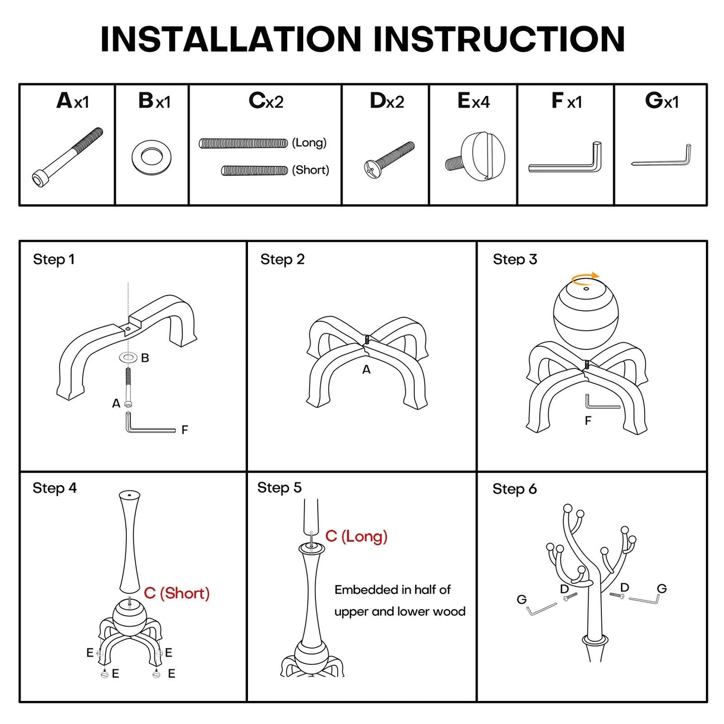 Porte-manteau sur pied en bois de caoutchouc en forme de branche d'arbre avec 8 crochets - 62,2 cm (l) x 179,5 cm (h)