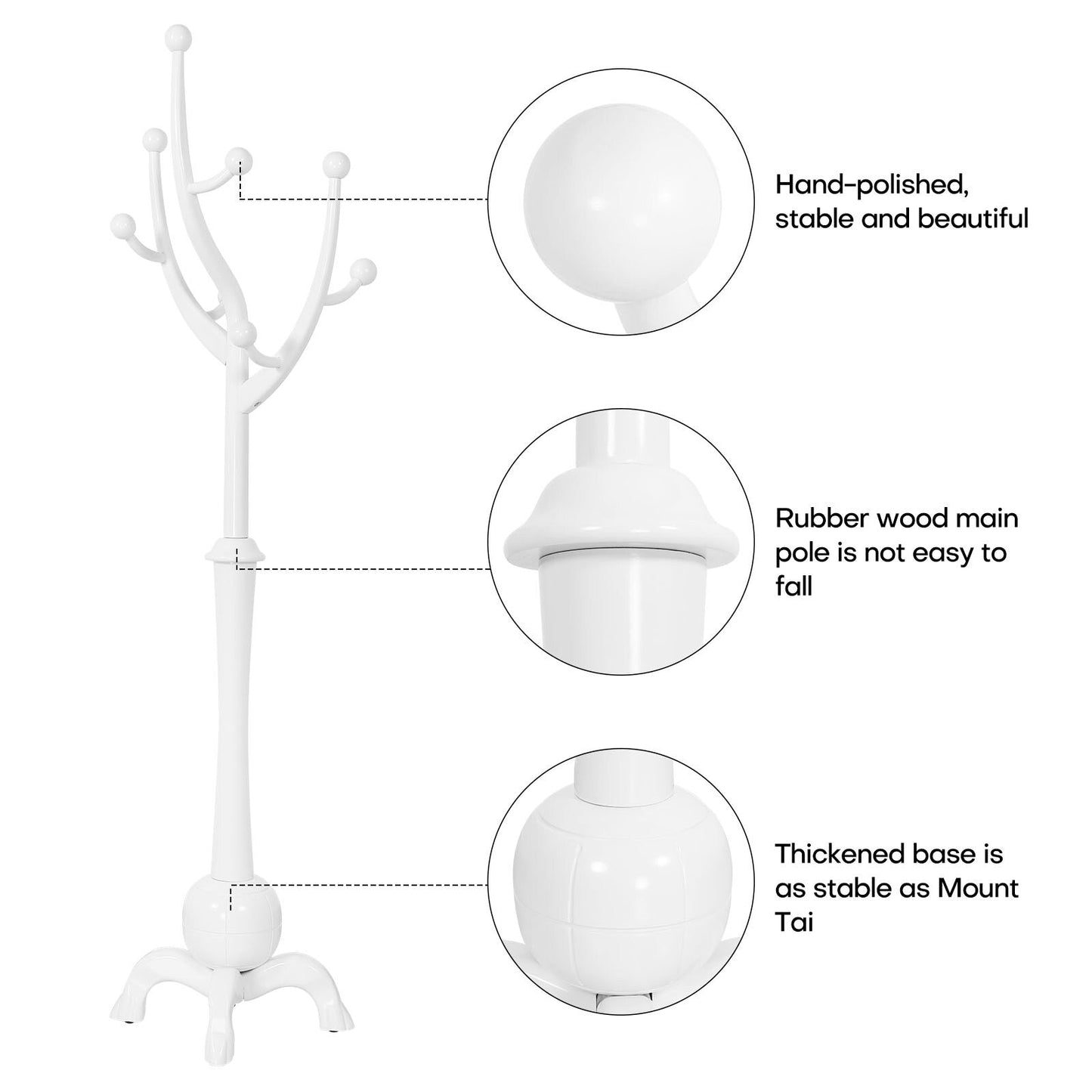 Porte-manteau sur pied en bois de caoutchouc en forme de branche d'arbre avec 8 crochets - 62,2 cm (l) x 179,5 cm (h)