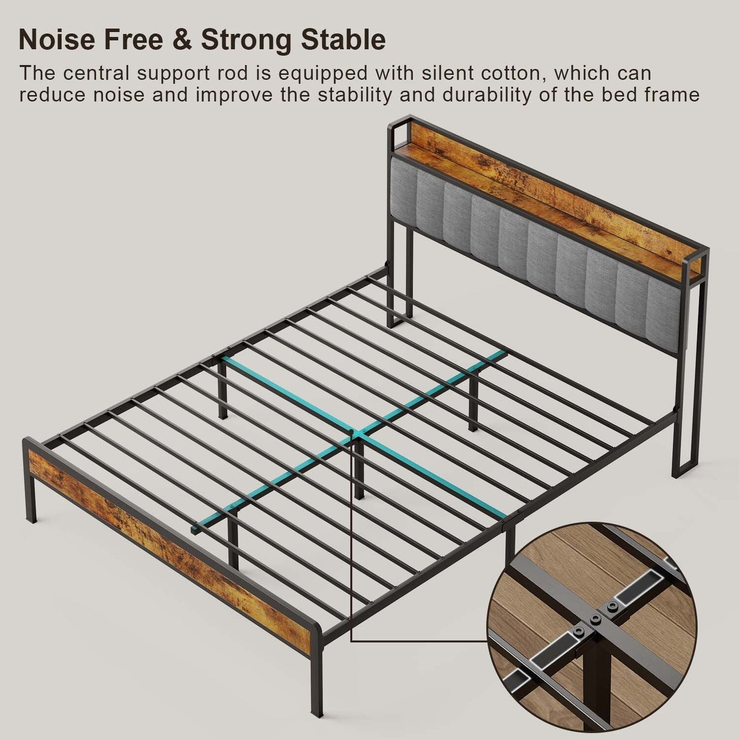 Cadre de lit à plateforme en métal pour lit jumeau / double / queen / king size avec tête de lit rembourrée et rangement.