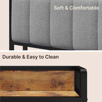 Cadre de lit à plateforme en métal pour lit jumeau / double / queen / king size avec tête de lit rembourrée et rangement.