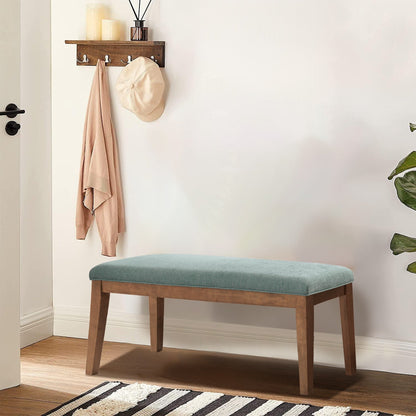 Banc d'entrée recouvert de tissu, banc de chambre à coucher pour le pied du lit, beige, en bois massif, 44 pouces