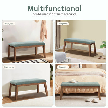 Banc d'entrée recouvert de tissu, banc de chambre à coucher pour le pied du lit, beige, en bois massif, 44 pouces