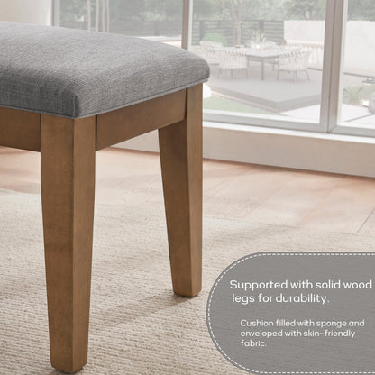 Banc d'entrée recouvert de tissu, banc de chambre à coucher pour le pied du lit, beige, en bois massif, 44 pouces