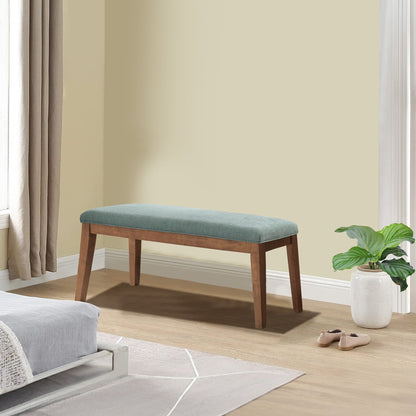 Banc d'entrée recouvert de tissu, banc de chambre à coucher pour le pied du lit, beige, en bois massif, 44 pouces