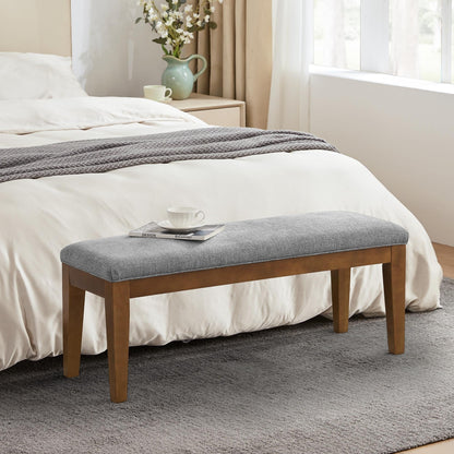 Banc d'entrée recouvert de tissu, banc de chambre à coucher pour le pied du lit, beige, en bois massif, 44 pouces