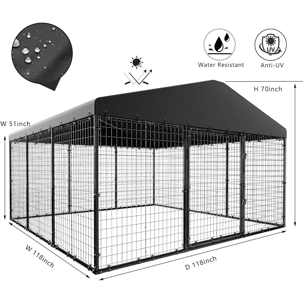 Grande cabane pour chien d'extérieur, 118 x 118 x 70 cm (L x l x h), enclos pour chien robuste avec toit étanche.