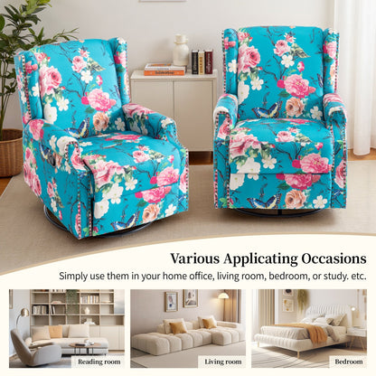 Lot de 2 chaises inclinables à bascule pivotantes à commande manuelle avec dossier inclinable, motif, 73,7 cm de largeur.