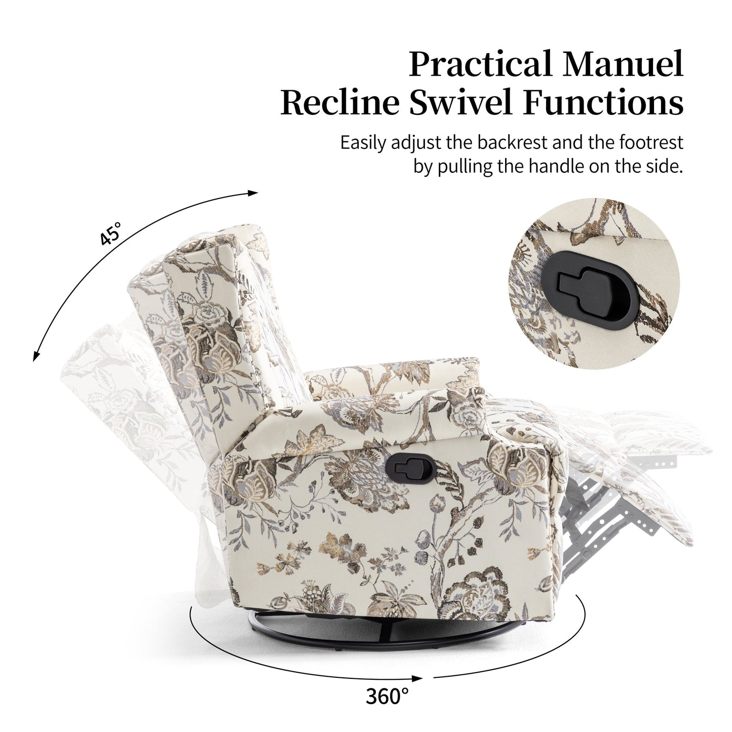 Lot de 2 chaises inclinables à bascule pivotantes à commande manuelle avec dossier inclinable, motif, 73,7 cm de largeur.