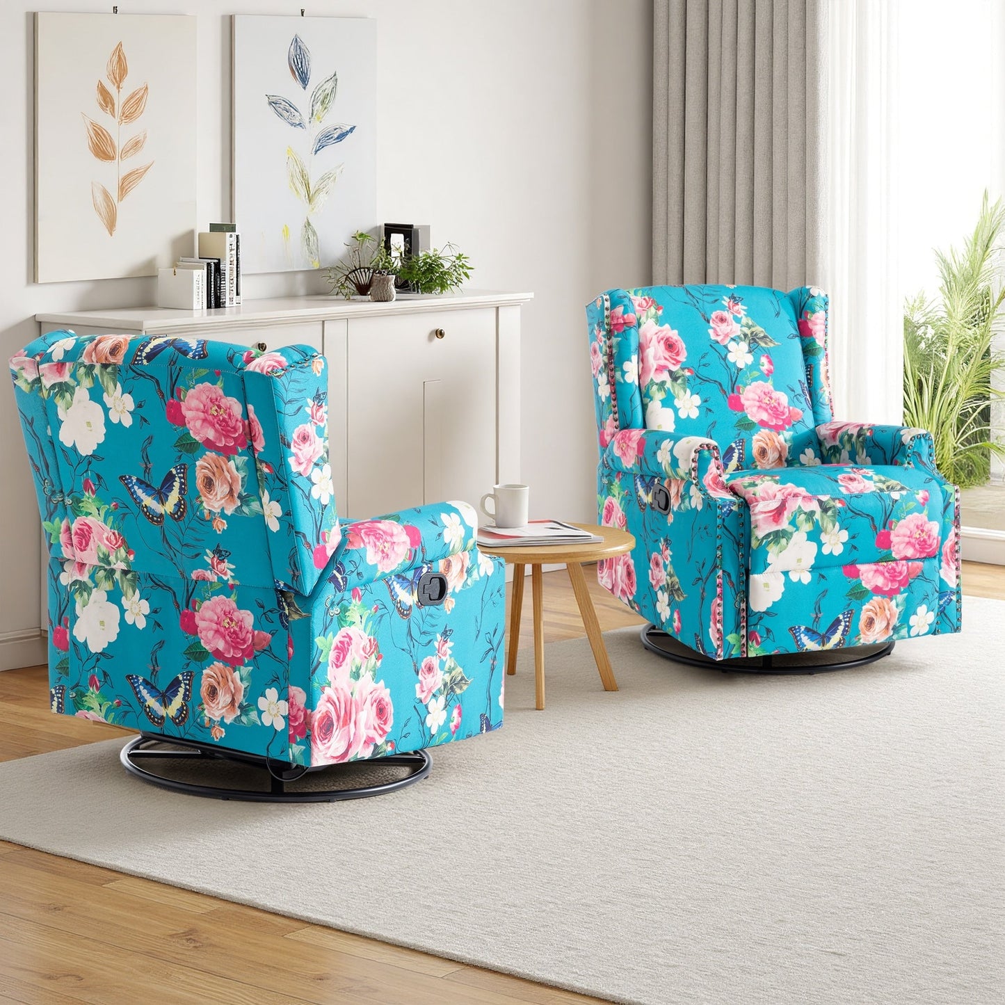 Lot de 2 chaises inclinables à bascule pivotantes à commande manuelle avec dossier inclinable, motif, 73,7 cm de largeur.