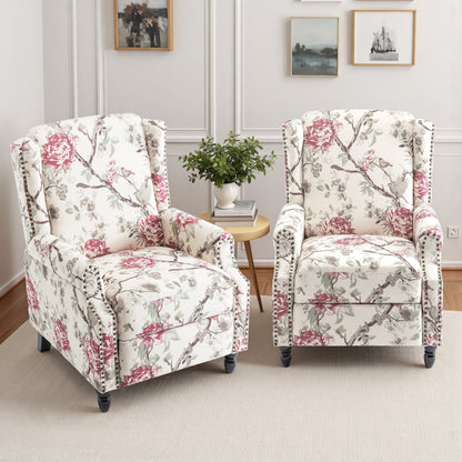 Lot de 2 chaises inclinables à dossier manuel à motif floral vintage, 73,6 cm de largeur.