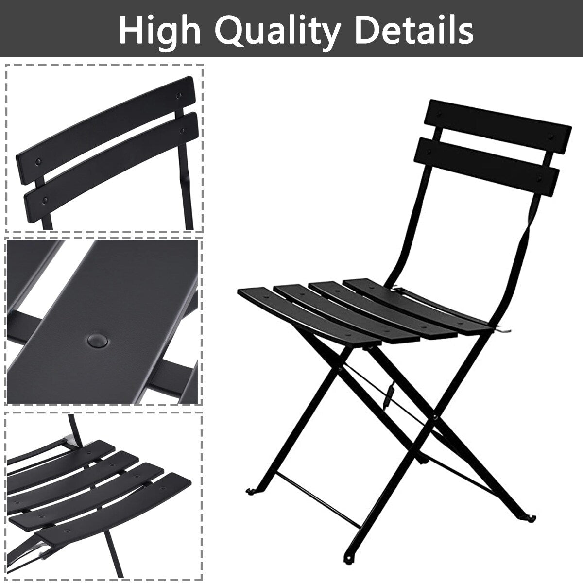 Ensemble de bistro pliable en métal 3 pièces, ensemble de conversation résistant aux intempéries pour l'intérieur et l'extérieur, pour patio, jardin, cour.