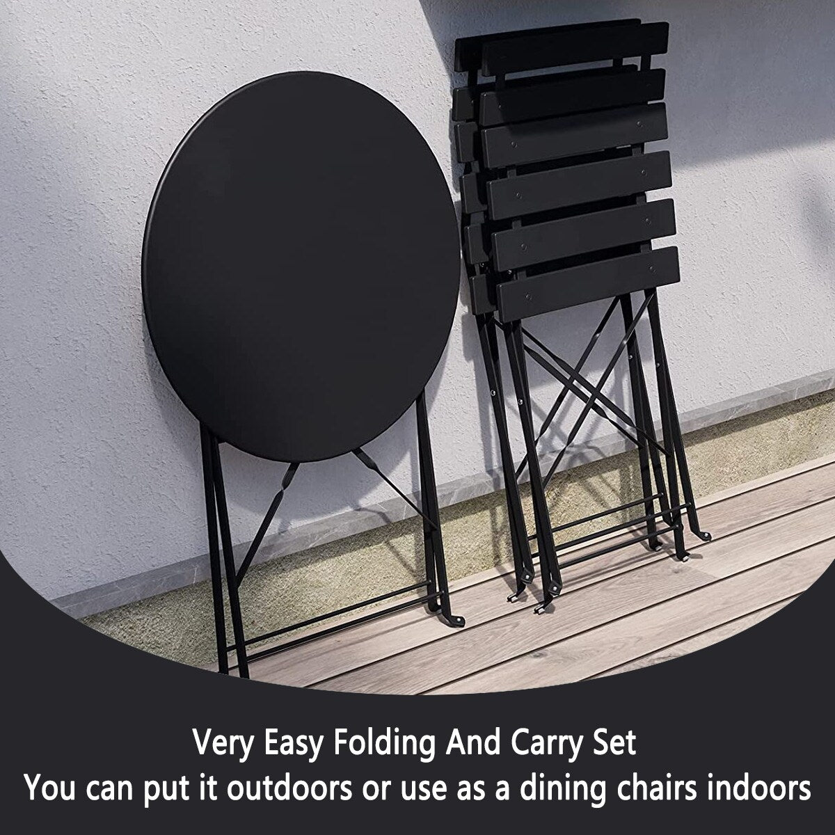 Ensemble de bistro pliable en métal 3 pièces, ensemble de conversation résistant aux intempéries pour l'intérieur et l'extérieur, pour patio, jardin, cour.