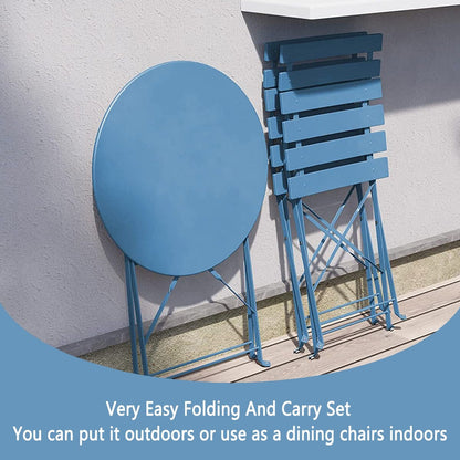 Ensemble de bistro pliable en métal 3 pièces, ensemble de conversation résistant aux intempéries pour l'intérieur et l'extérieur, pour patio, jardin, cour.