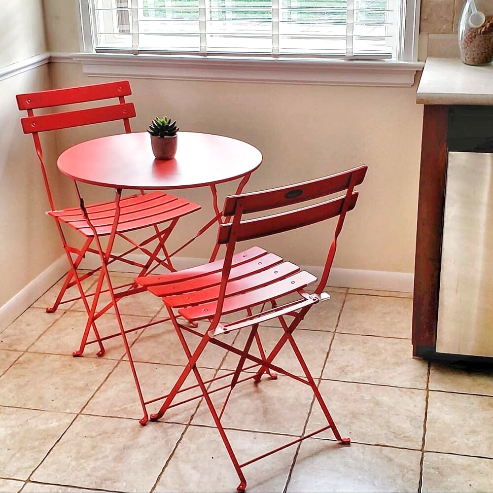 Ensemble de bistro pliable en métal 3 pièces, ensemble de conversation résistant aux intempéries pour l'intérieur et l'extérieur, pour patio, jardin, cour.