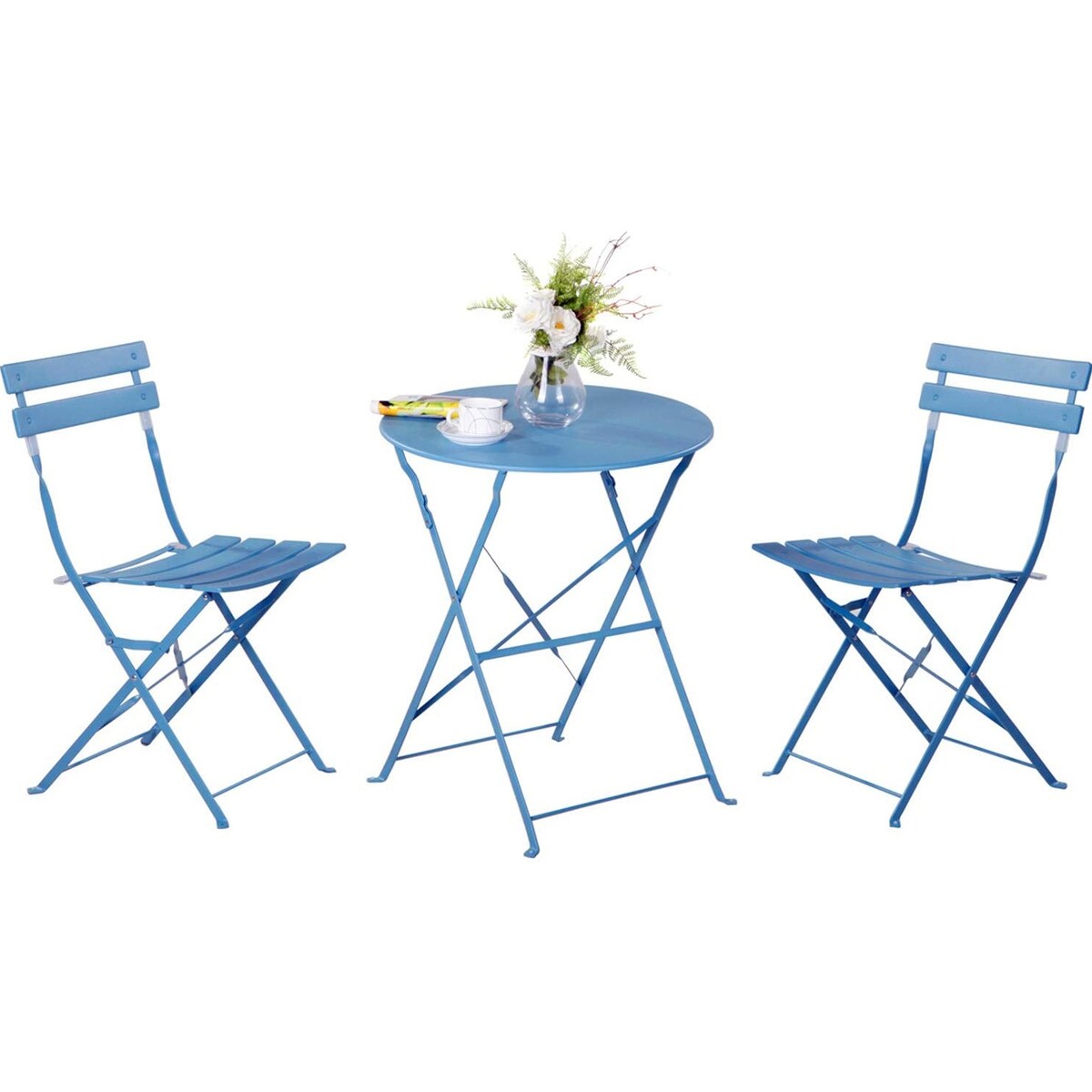 Ensemble de bistro pliable en métal 3 pièces, ensemble de conversation résistant aux intempéries pour l'intérieur et l'extérieur, pour patio, jardin, cour.