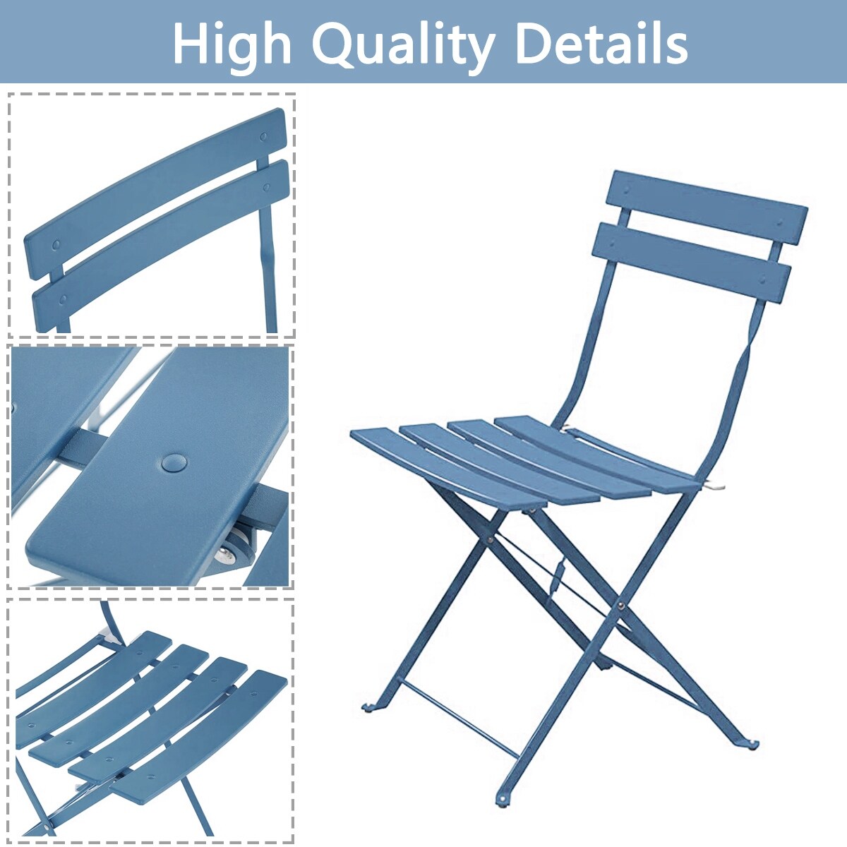 Ensemble de bistro pliable en métal 3 pièces, ensemble de conversation résistant aux intempéries pour l'intérieur et l'extérieur, pour patio, jardin, cour.