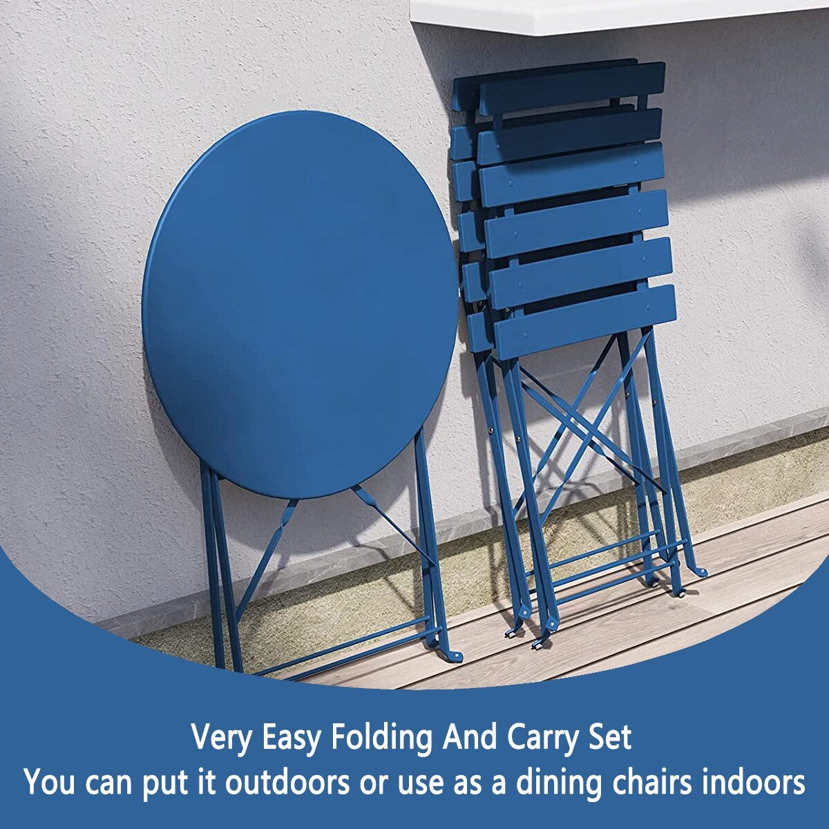 Ensemble de bistro pliable en métal 3 pièces, ensemble de conversation résistant aux intempéries pour l'intérieur et l'extérieur, pour patio, jardin, cour.