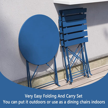 Ensemble de bistro pliable en métal 3 pièces, ensemble de conversation résistant aux intempéries pour l'intérieur et l'extérieur, pour patio, jardin, cour.