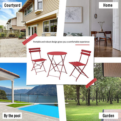 Ensemble de bistro pliable en métal 3 pièces, ensemble de conversation résistant aux intempéries pour l'intérieur et l'extérieur, pour patio, jardin, cour.