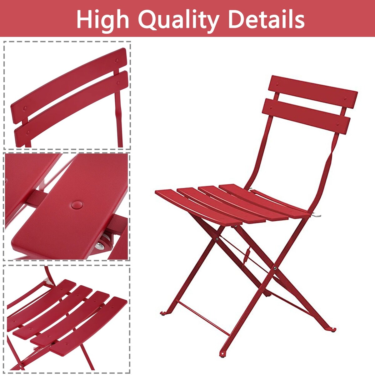 Ensemble de bistro pliable en métal 3 pièces, ensemble de conversation résistant aux intempéries pour l'intérieur et l'extérieur, pour patio, jardin, cour.