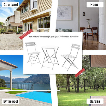 Ensemble de bistro pliable en métal 3 pièces, ensemble de conversation résistant aux intempéries pour l'intérieur et l'extérieur, pour patio, jardin, cour.