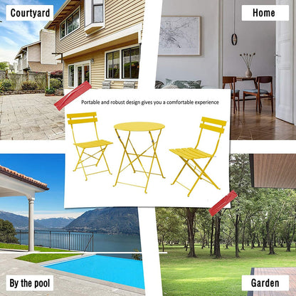 Ensemble de bistro pliable en métal 3 pièces, ensemble de conversation résistant aux intempéries pour l'intérieur et l'extérieur, pour patio, jardin, cour.