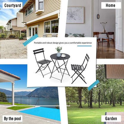 Ensemble de bistro pliable en métal 3 pièces, ensemble de conversation résistant aux intempéries pour l'intérieur et l'extérieur, pour patio, jardin, cour.