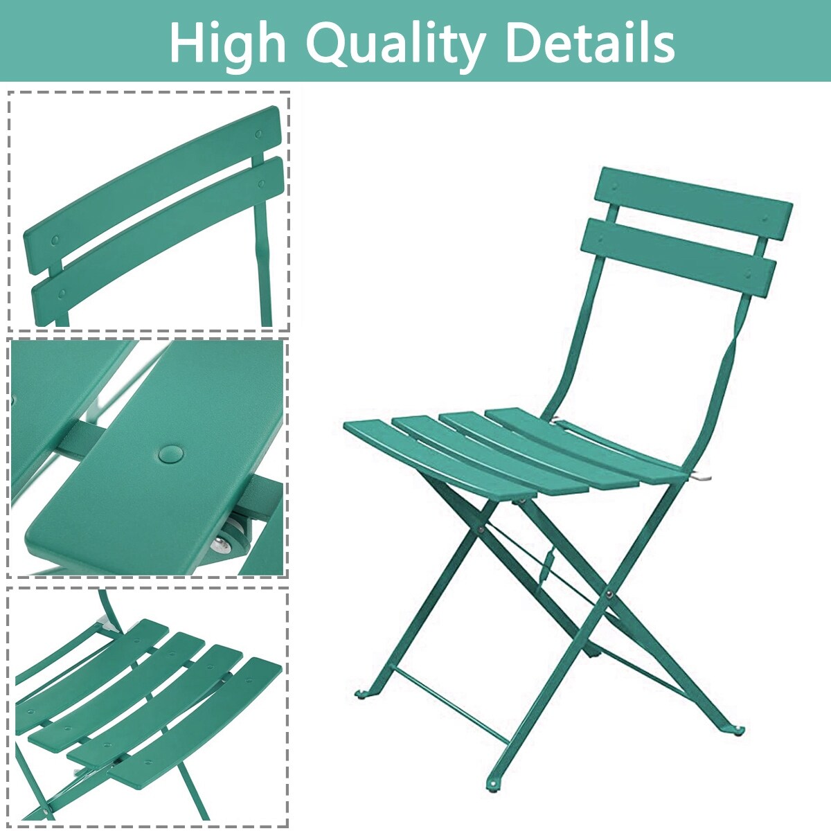 Ensemble de bistro pliable en métal 3 pièces, ensemble de conversation résistant aux intempéries pour l'intérieur et l'extérieur, pour patio, jardin, cour.