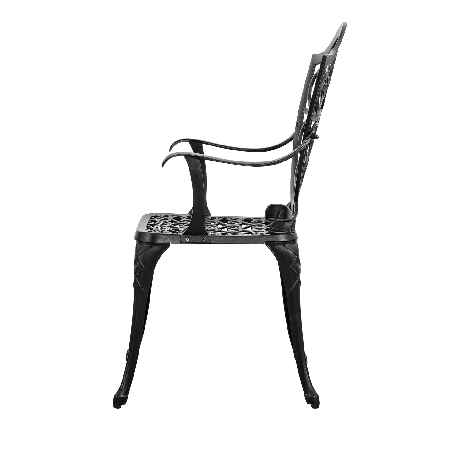 Table de bistrot en aluminium coulé avec trou pour parasol et 2 chaises de bistrot - Table ronde de 60 cm (24 pouces)