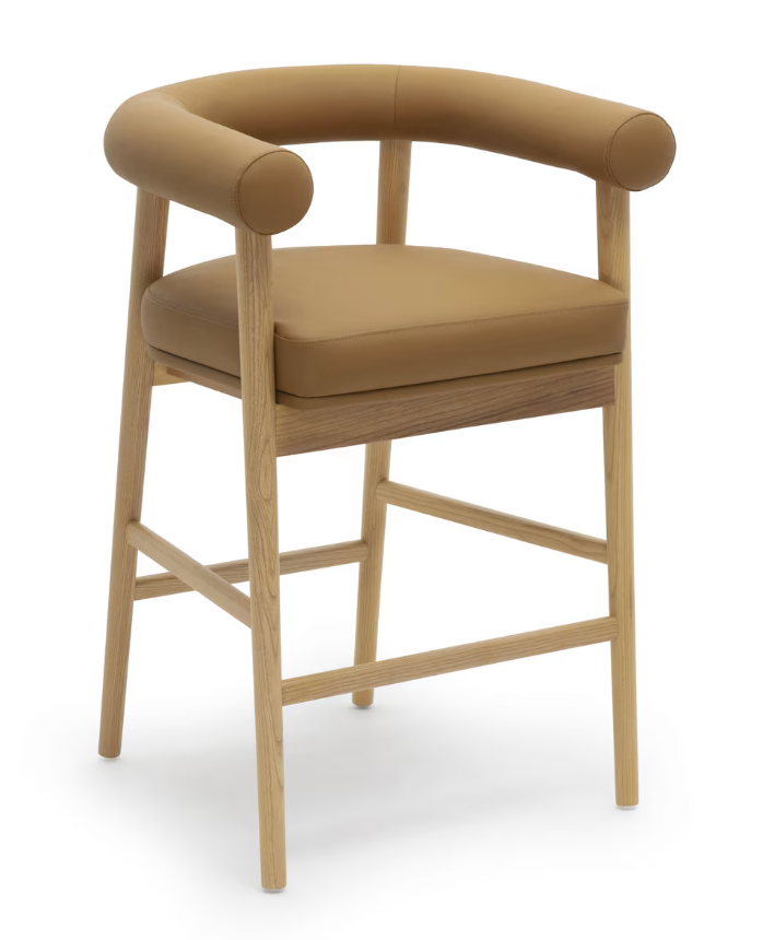 Tabouret de bar Para en cuir végétalien, cognac