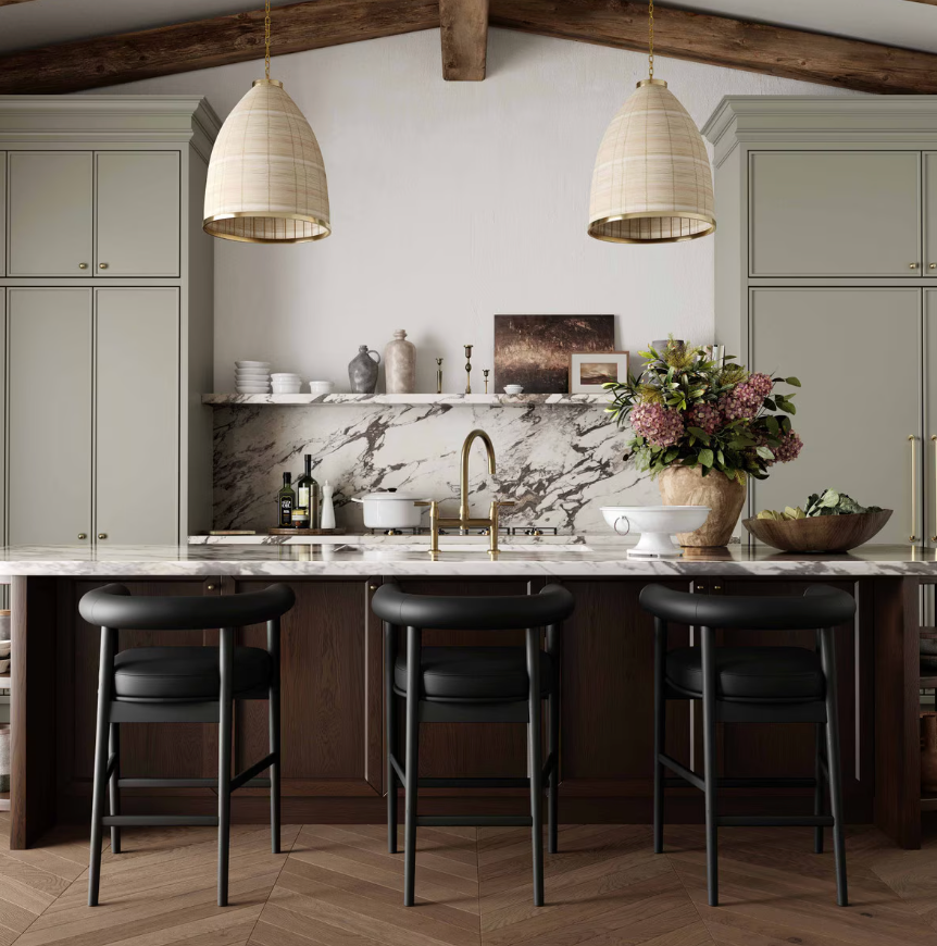 Tabouret de bar Para en cuir végétalien, noir