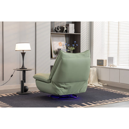Fauteuil inclinable pivotant à commande électrique avec haut-parleurs Bluetooth, porte-téléphone, ports de charge USB et Type-C, et rangement caché dans les accoudoirs.