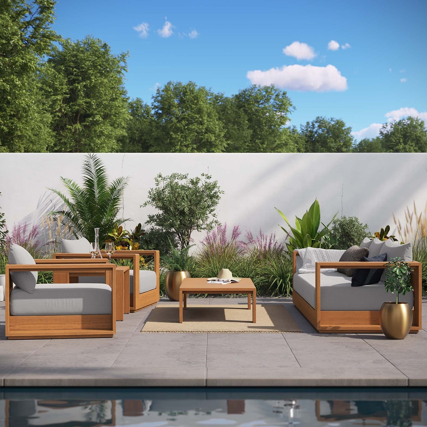 Ensemble de meubles de jardin en acacia Tahoe, 5 pièces