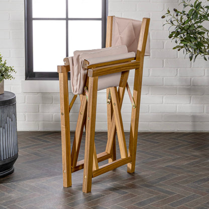 Chaise de réalisateur pliable en bois d'acacia pour extérieur, dossier en losanges matelassés, style milieu de siècle, avec coussin, modèle Theo Classic, par JONATHAN Y (lot de 2)