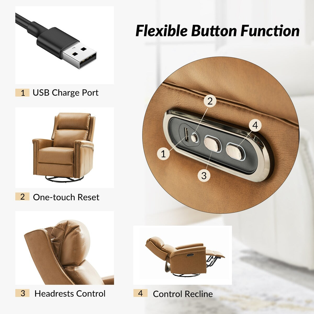 Ensemble de 2 fauteuils inclinables électriques pivotants et basculants Tobias de HULALA HOME