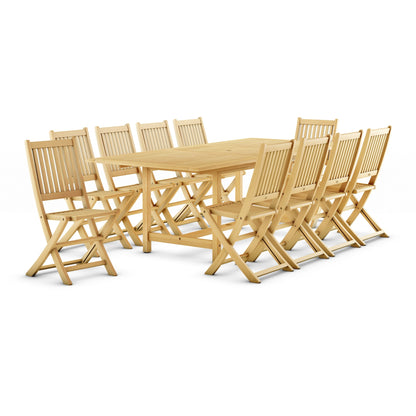 Ensemble de repas de patio d'extérieur Amazonia en teck FSC certifié, 11 pièces - 10 places - 11 pièces