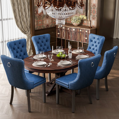 Lot de 6 chaises de salle à manger en velours capitonné avec pieds en bois massif.