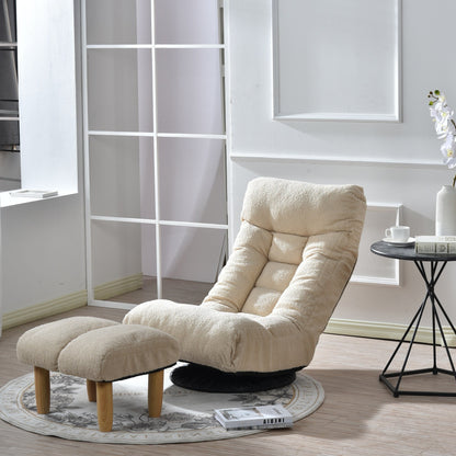 Ensemble de fauteuil inclinable sans accoudoirs, recouvert de tissu, avec repose-pieds et repose-tête réglable.