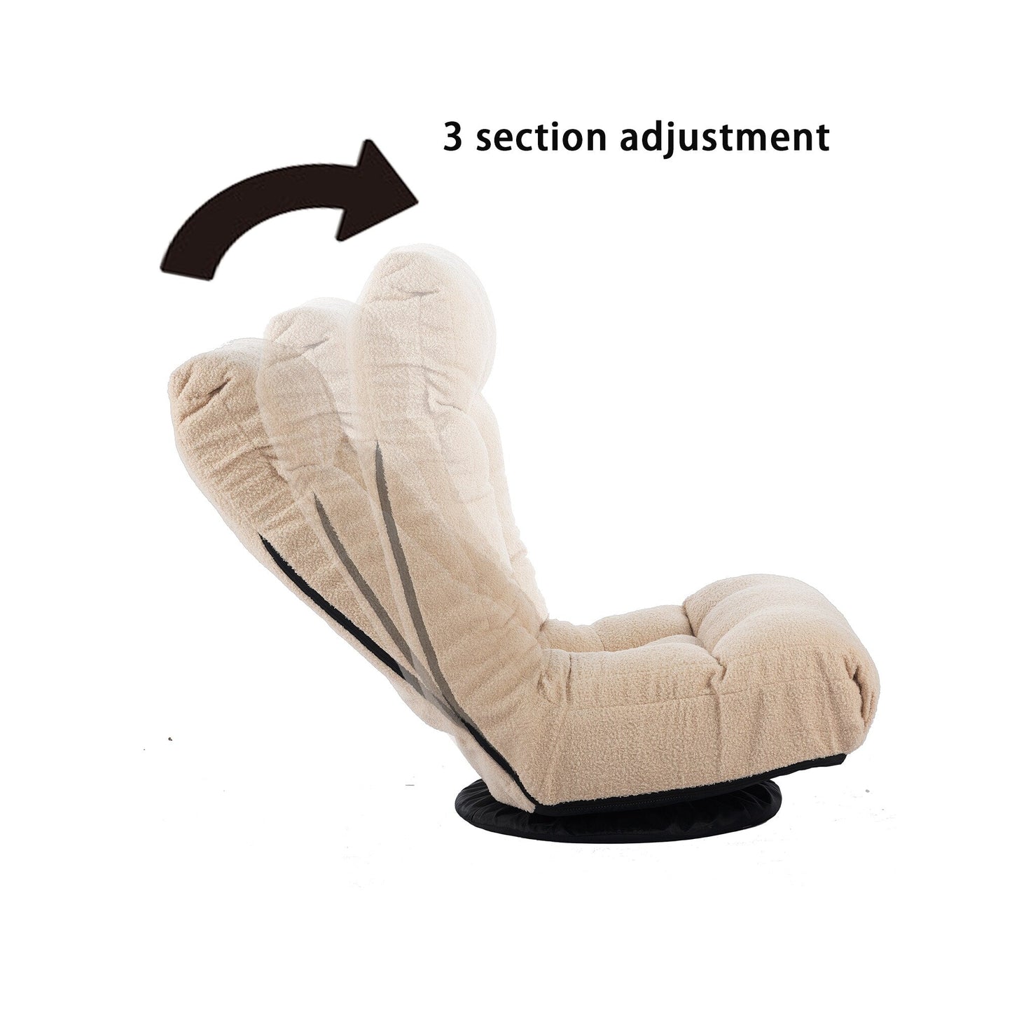 Ensemble de fauteuil inclinable sans accoudoirs, recouvert de tissu, avec repose-pieds et repose-tête réglable.