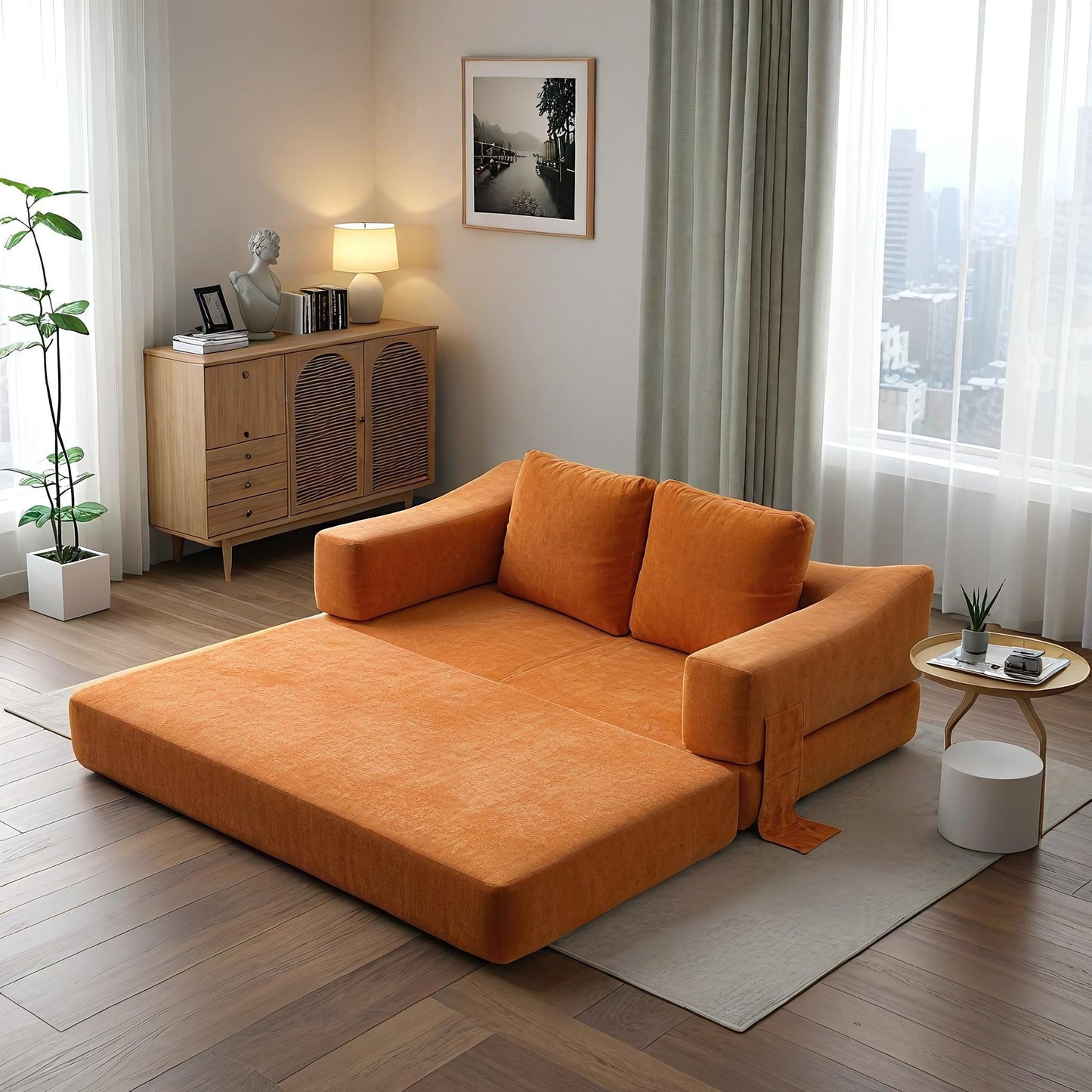 Canapé-lit convertible rembourré de 70,87 pouces, chaise convertible, canapé de sol confortable pour salon, chambre à coucher, tissu chenille