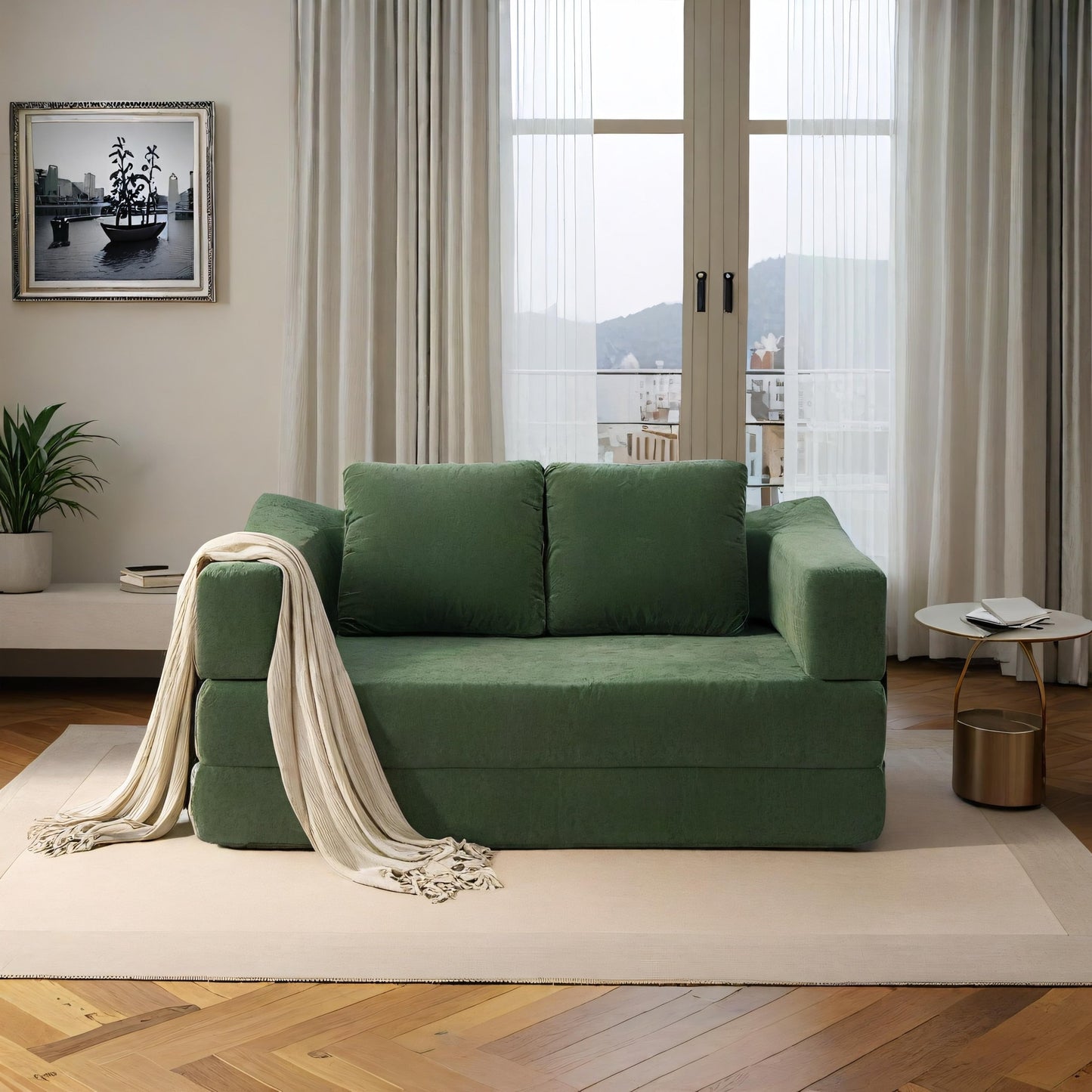 Canapé-lit convertible rembourré de 70,87 pouces, chaise convertible, canapé de sol confortable pour salon, chambre à coucher, tissu chenille