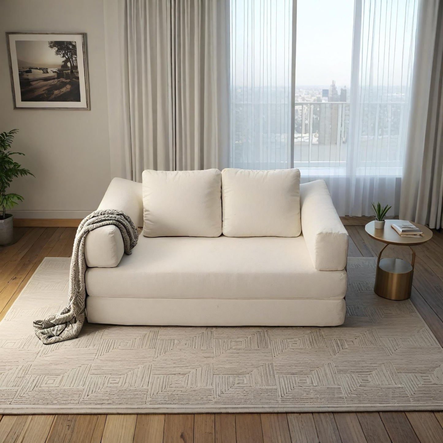 Canapé-lit convertible rembourré de 70,87 pouces, chaise convertible, canapé de sol confortable pour salon, chambre à coucher, tissu chenille